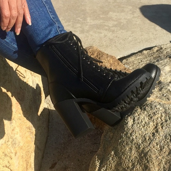Soda Lace Up Heeled Combat Boots - Picture 2 of 7